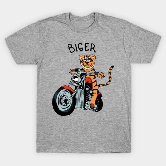 Biger / Biker Tiger Riding A Motorcycle / Motorbike / Chopper T-Shirt by Graograman